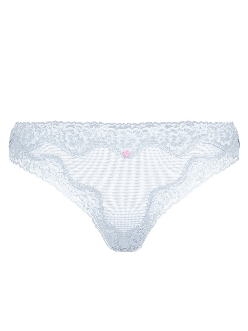 NWT Victoria's Secret Blue Cotton Sheer Stripe & Lace Thong with Pink Rose Sz M